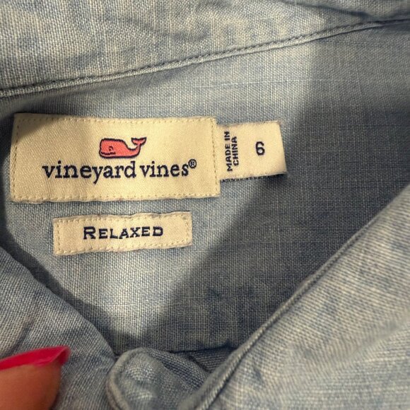 Vineyard Vines Relaxed Chambray Long‎ Sleeve Button Up Blue Blouse Size 6 - Picture 6 of 7